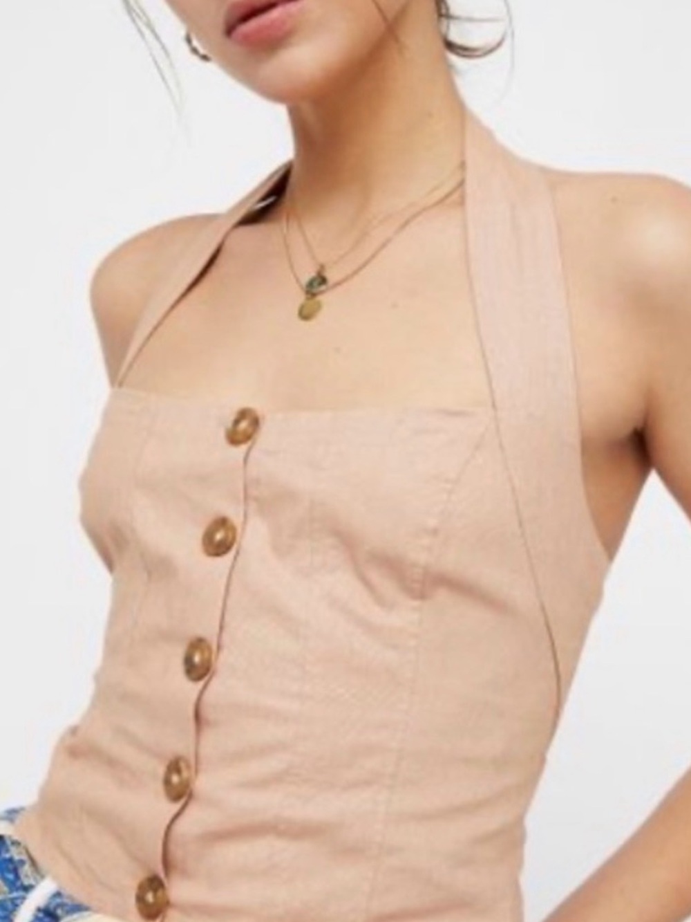 NWT Free People Beige Linen Cotton Corset Halter Neck Top in XS